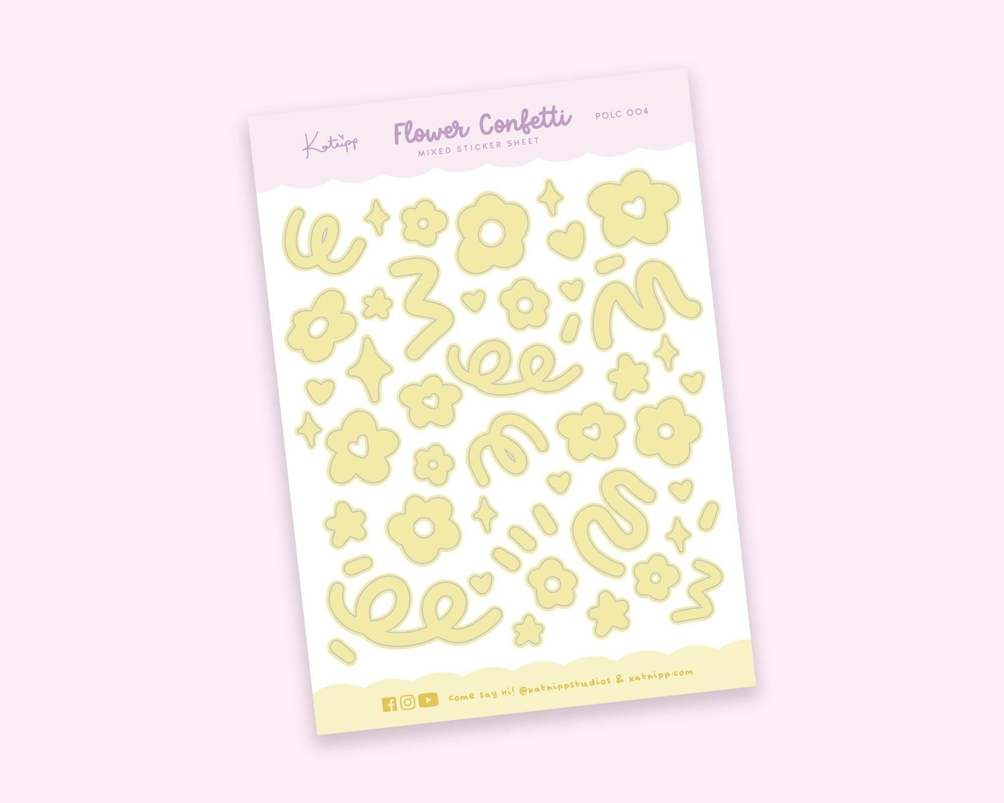 Soft Yellow Flower Confetti Sticker Sheet | Pastel Polco Deco Planner Stickers | POLC 004 Katnipp character product
