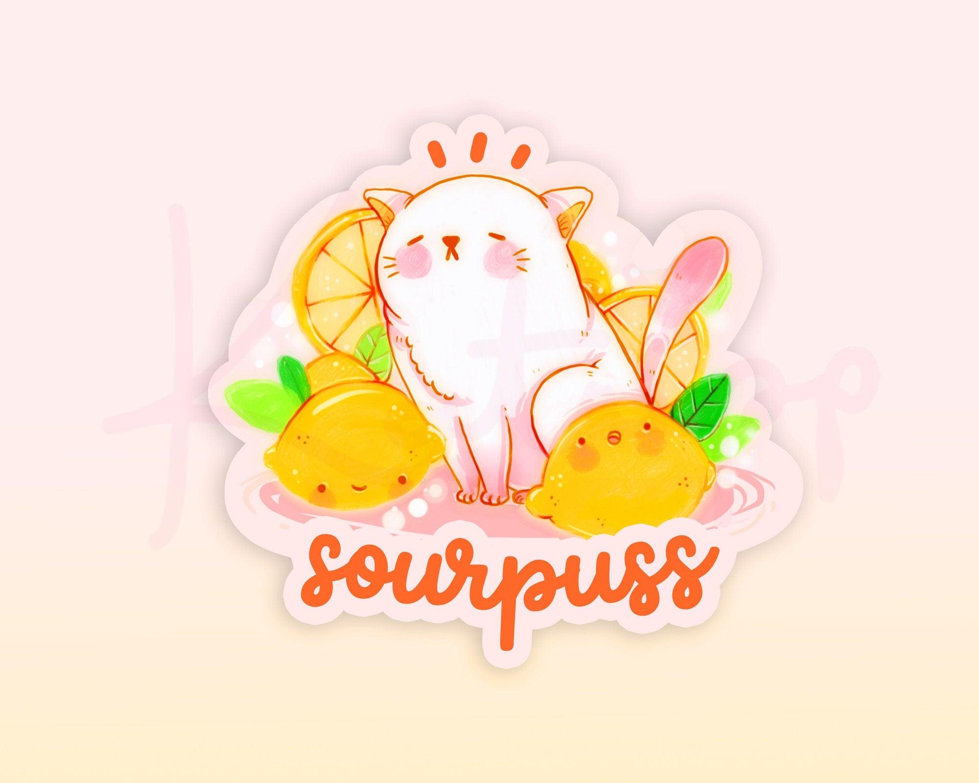 Sourpuss Citrus Cat Sticker | Kawaii Cat Vinyl Sticker Katnipp character product