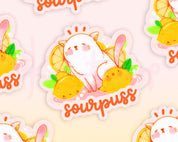 Sourpuss Citrus Cat Sticker | Kawaii Cat Vinyl Sticker Katnipp character product
