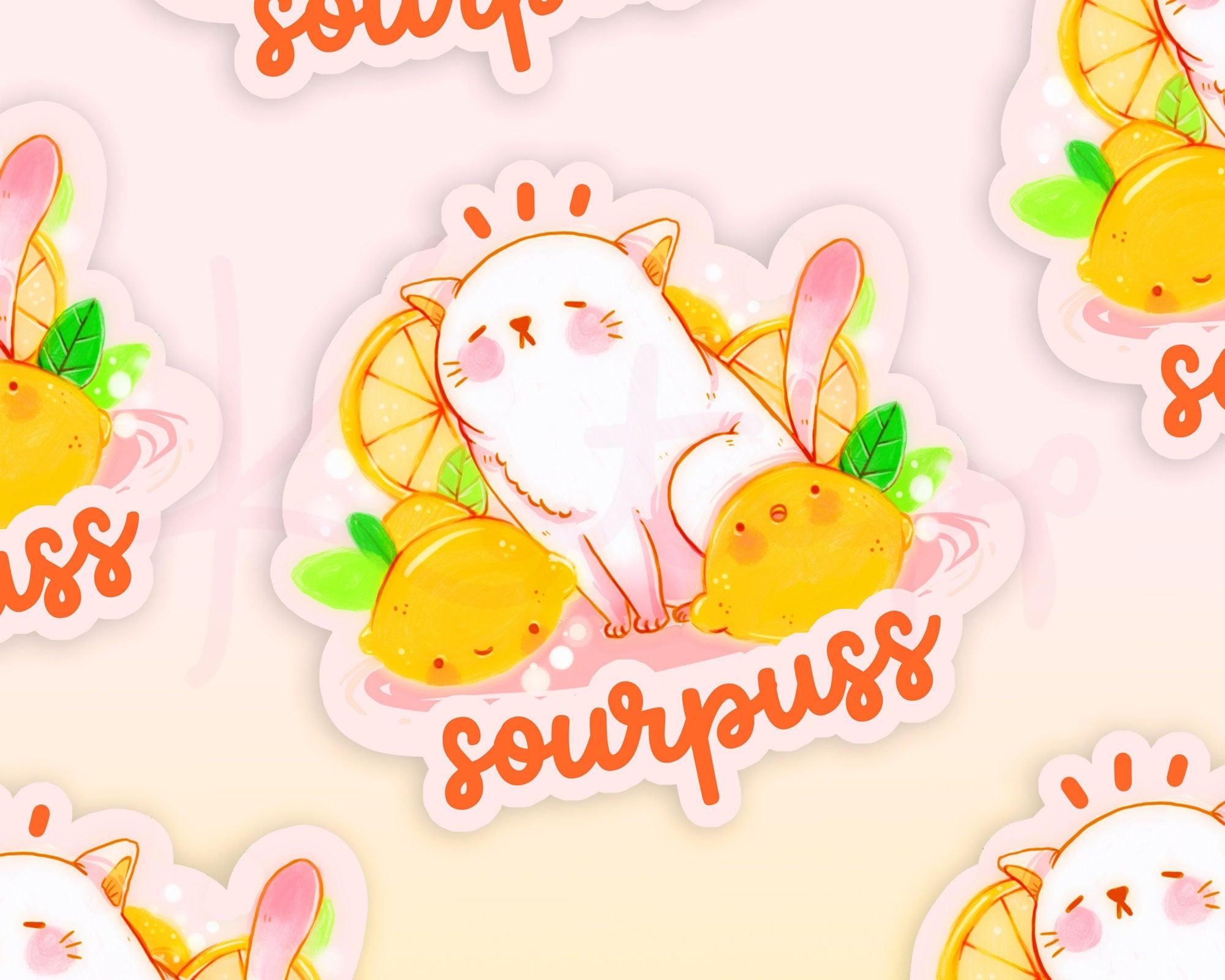 Sourpuss Citrus Cat Sticker | Kawaii Cat Vinyl Sticker Katnipp character product