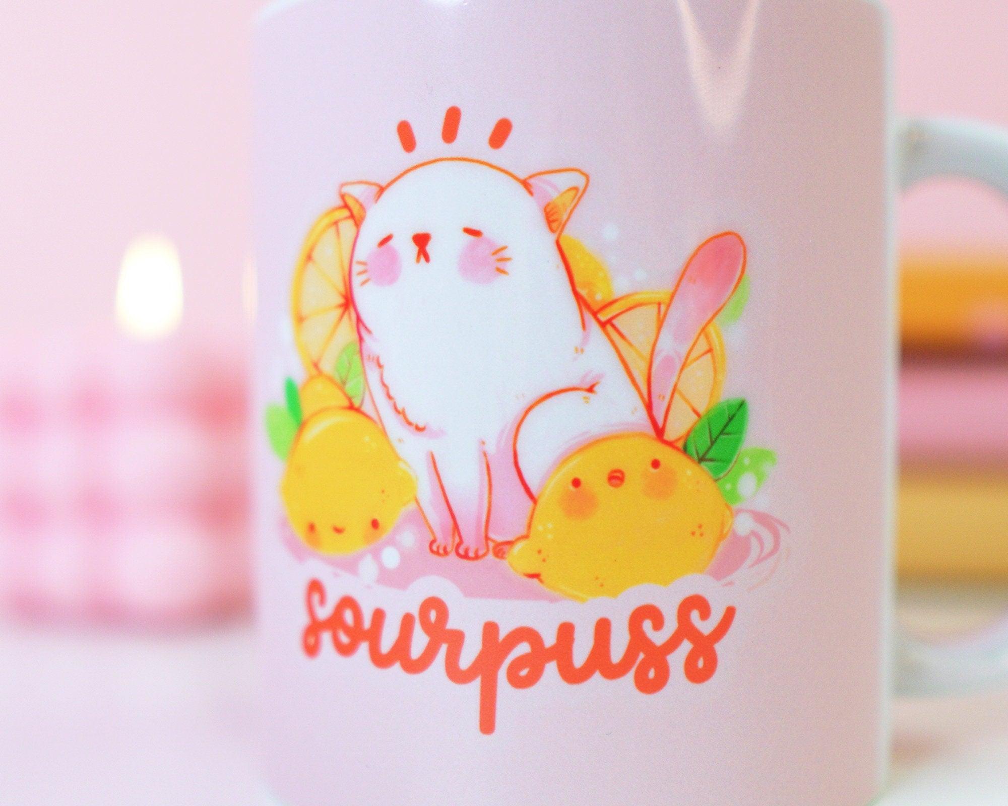 Sourpuss! Citrus the Cat Katnipp Kawaii Hand Printed Mug - Katnipp Illustrations