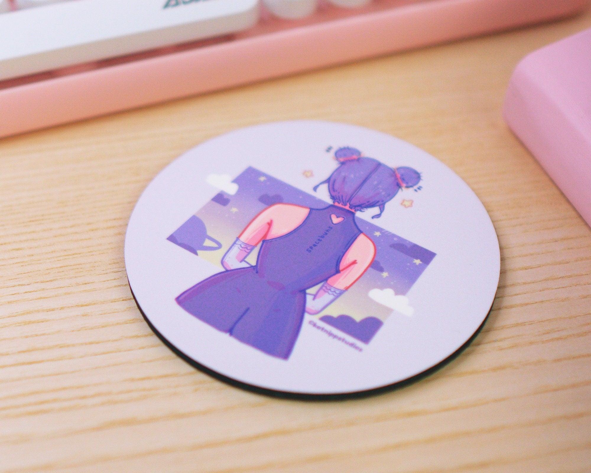 Space Buns Kawaii Anime Girl Desk Accessory Drinks Coaster - Katnipp Illustrations