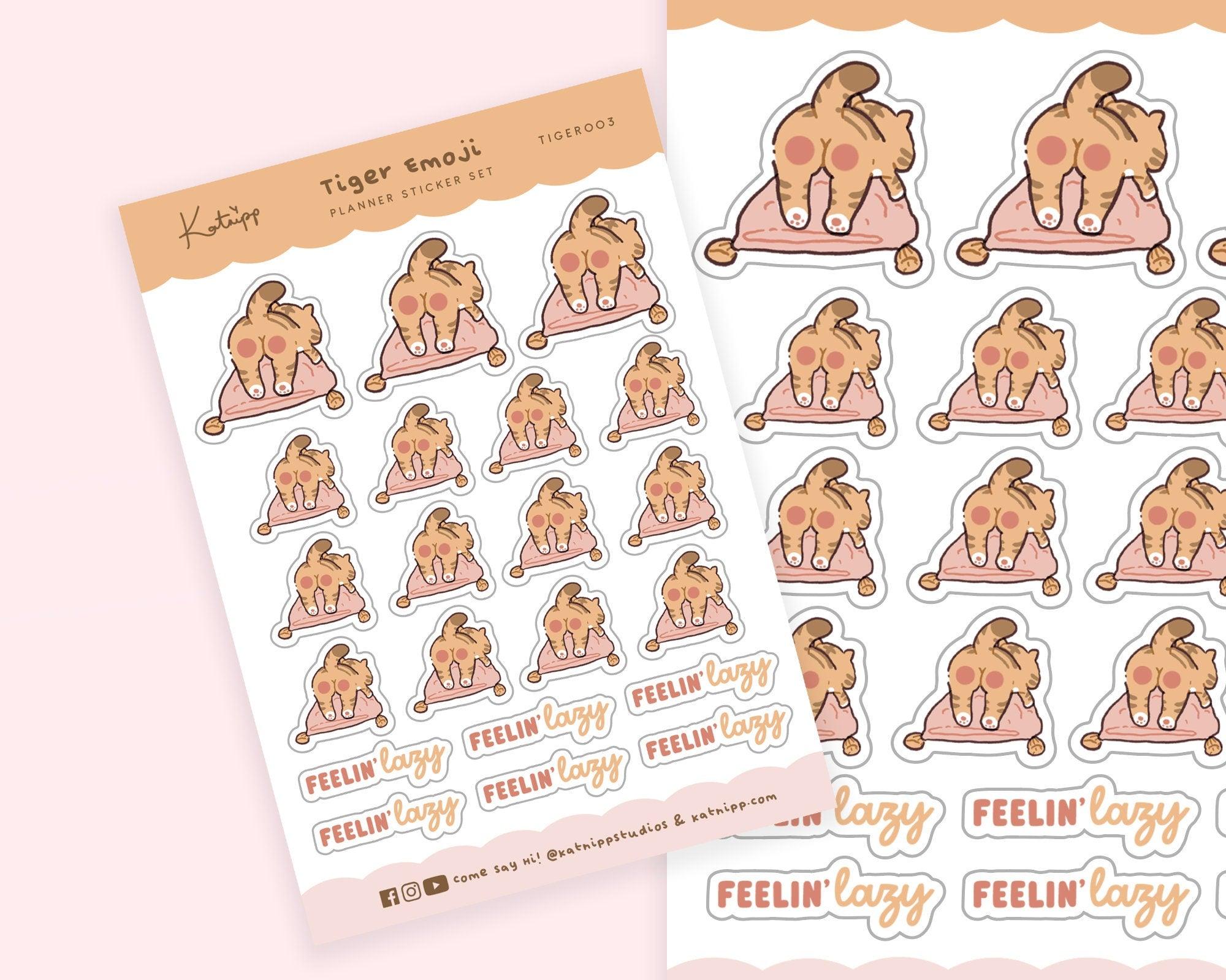 Tiger Planner Stickers | Lazy Butt Kawaii Tiger Sticker Sheet | TIGER003 Katnipp character product