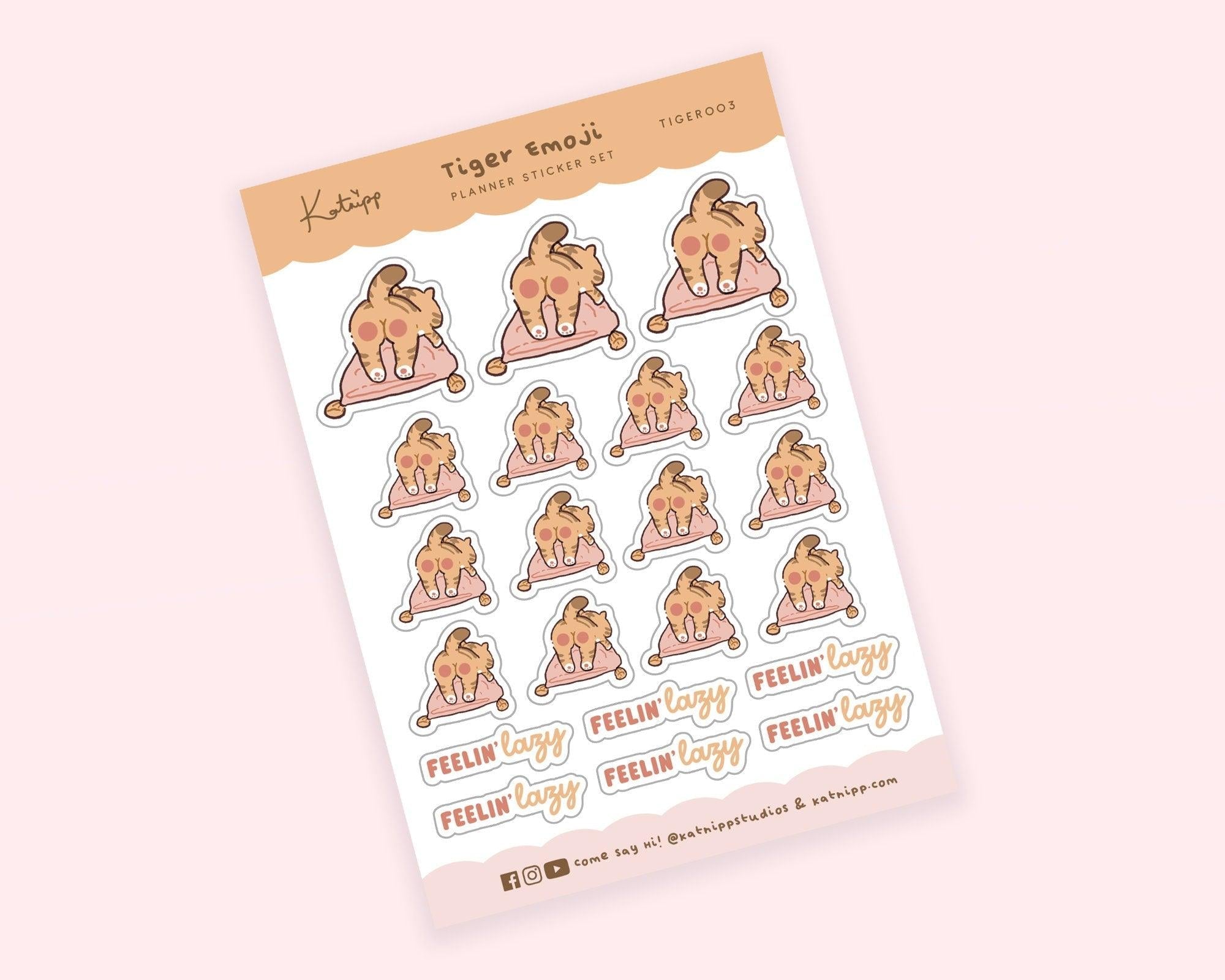 Tiger Planner Stickers | Lazy Butt Kawaii Tiger Sticker Sheet | TIGER003 Katnipp character product