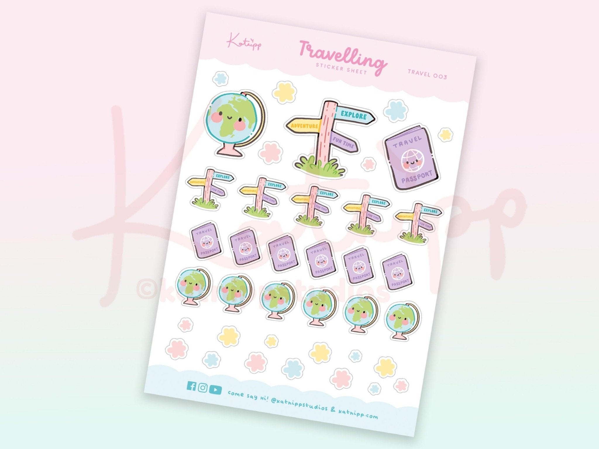 Travel Planner Sticker Sheet | Adventure & Vacation Stickers | TRAVEL003 Katnipp character product