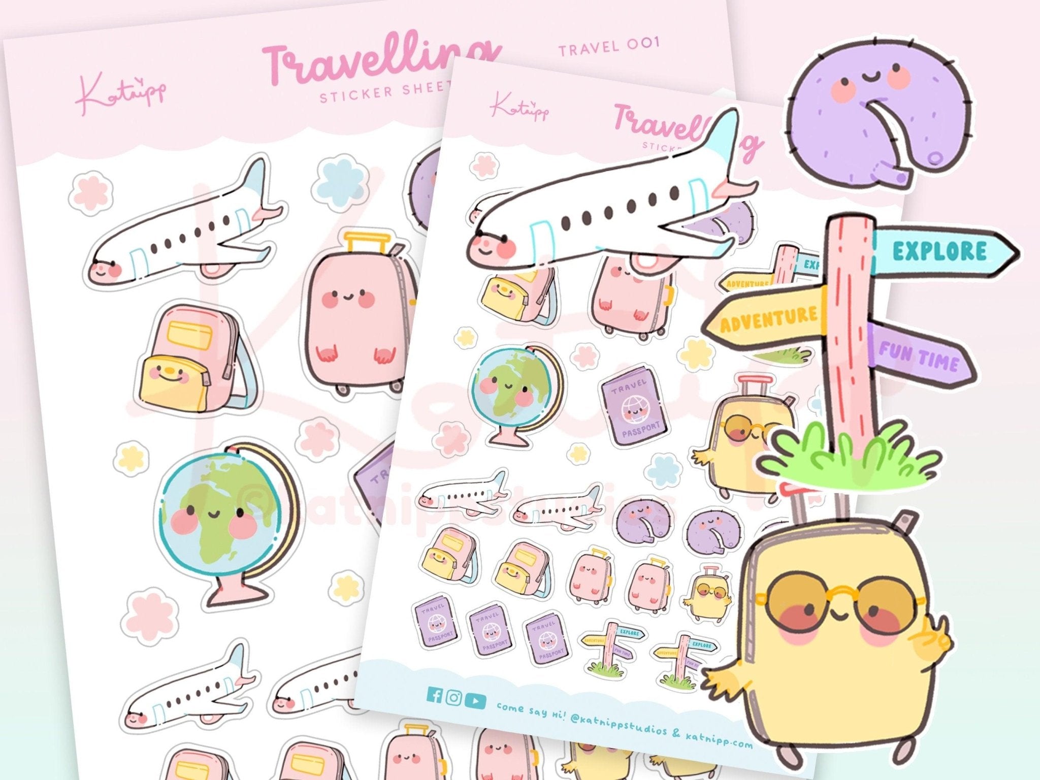Travel Planner Sticker Sheet | Kawaii Vacation & Holiday Stickers | TRAVEL001 Katnipp character product