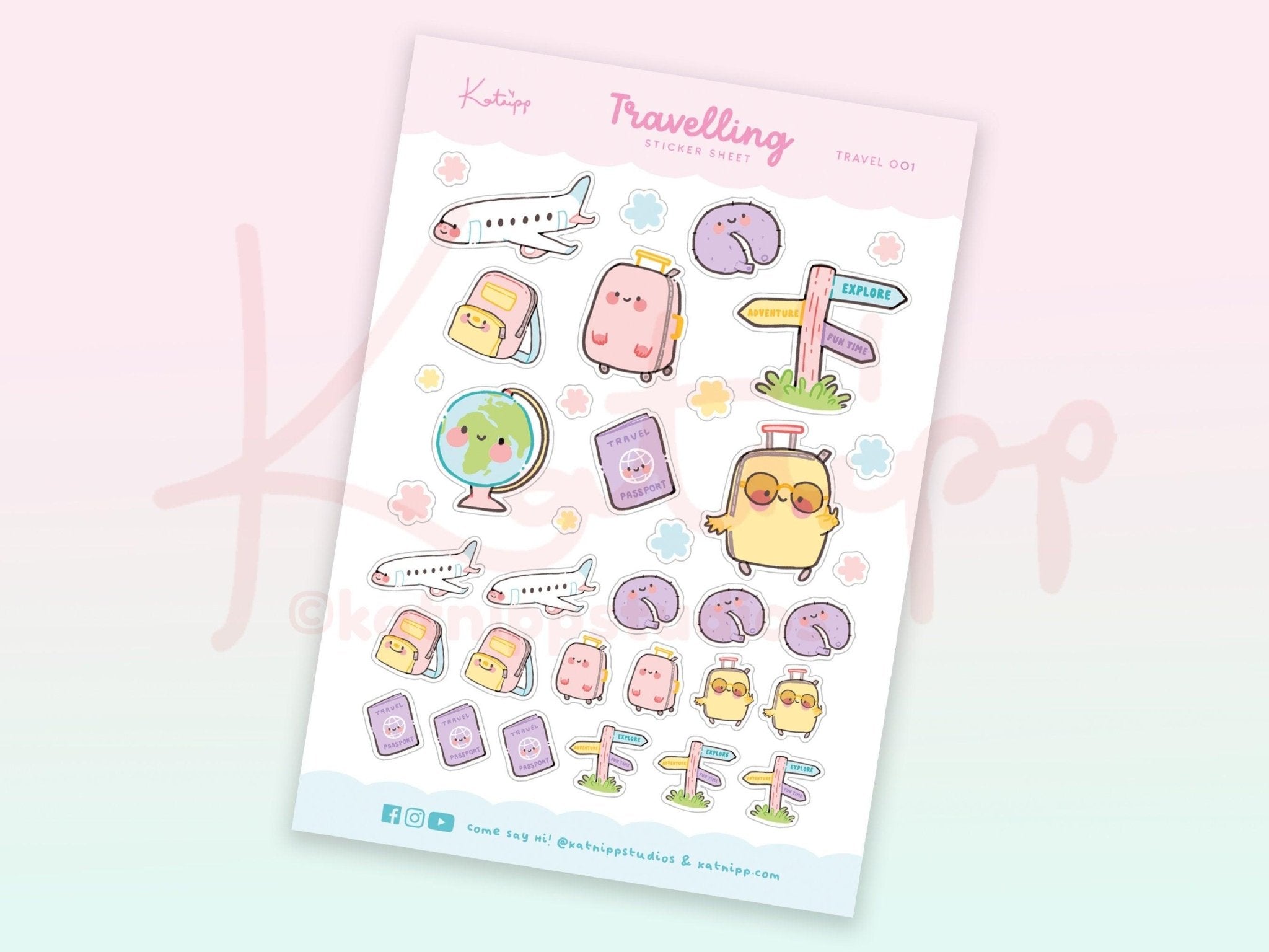 Travel Planner Sticker Sheet | Kawaii Vacation & Holiday Stickers | TRAVEL001 Katnipp character product