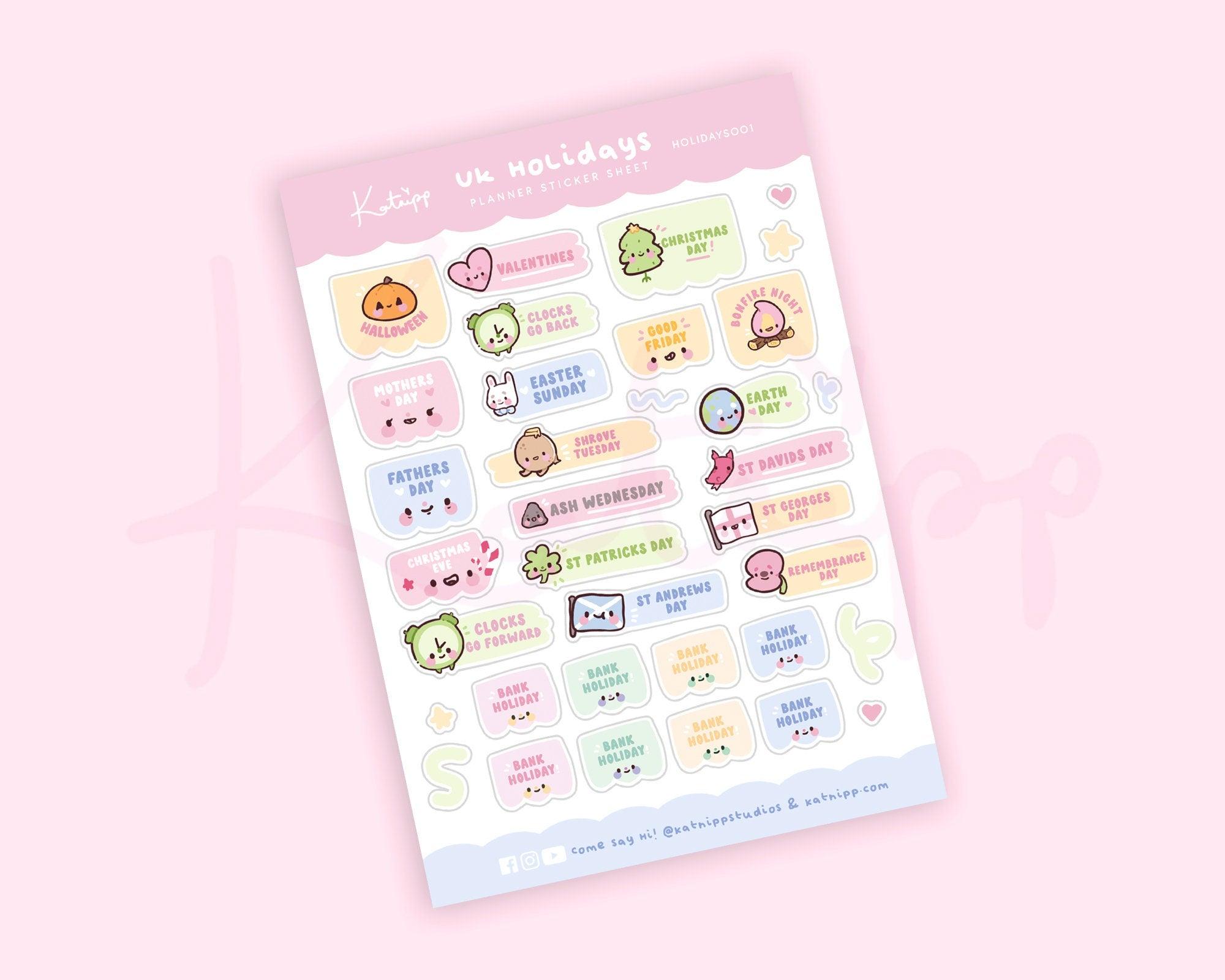 UK Holiday Planner Sticker Sheet | A6 Kawaii Bank Holiday Stickers | HOLIDAYS001 Katnipp character product