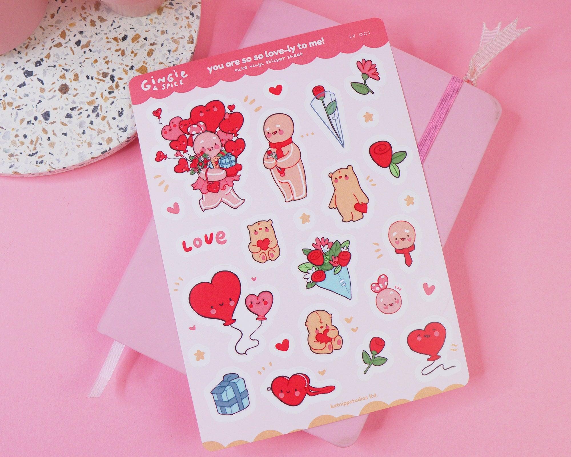 Valentine's A5 Planner Sticker Sheet | Gingie & Spice | LV001 Katnipp character product