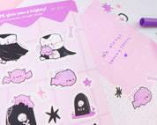 Vampire Marshie & Bartholomew A5 Sticker Sheet | Kawaii Halloween Stickers | SP001 Katnipp character product
