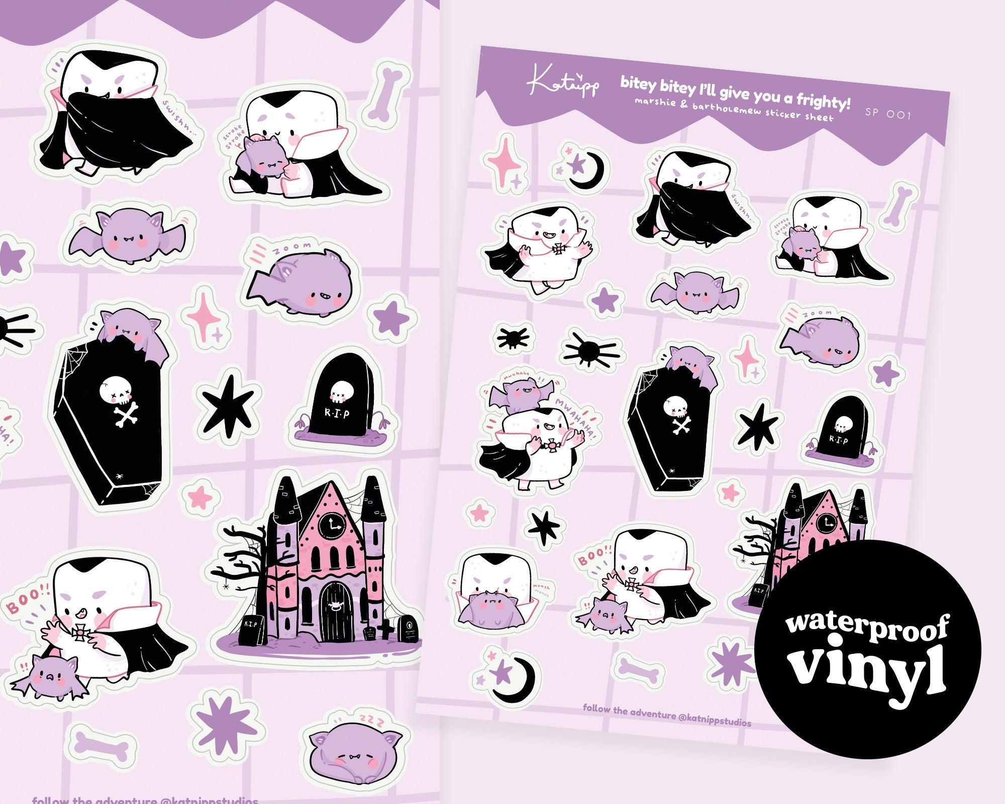 Vampire Marshie & Bartholomew A5 Sticker Sheet | Kawaii Halloween Stickers | SP001 Katnipp character product