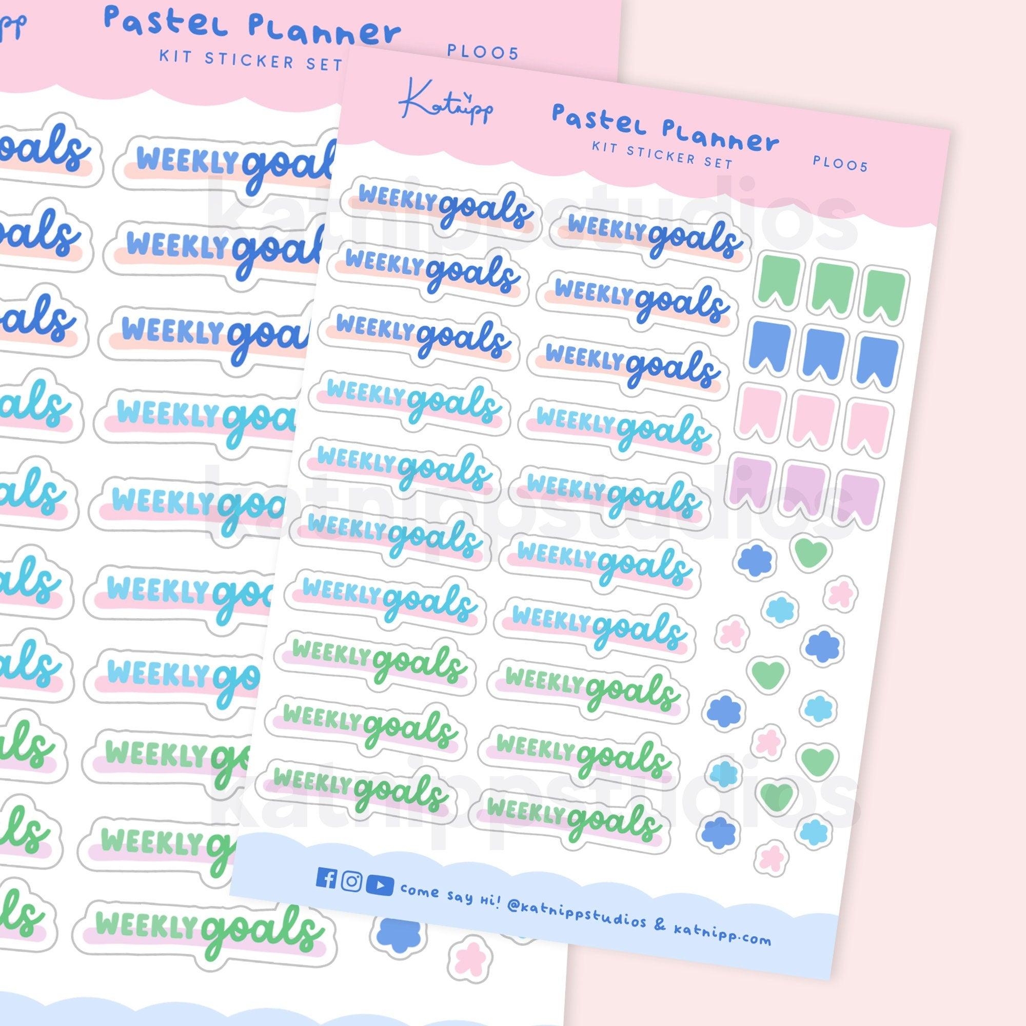 Weekly Goals Planner Stickers | Pastel Productivity Stickers | PL005 Katnipp character product