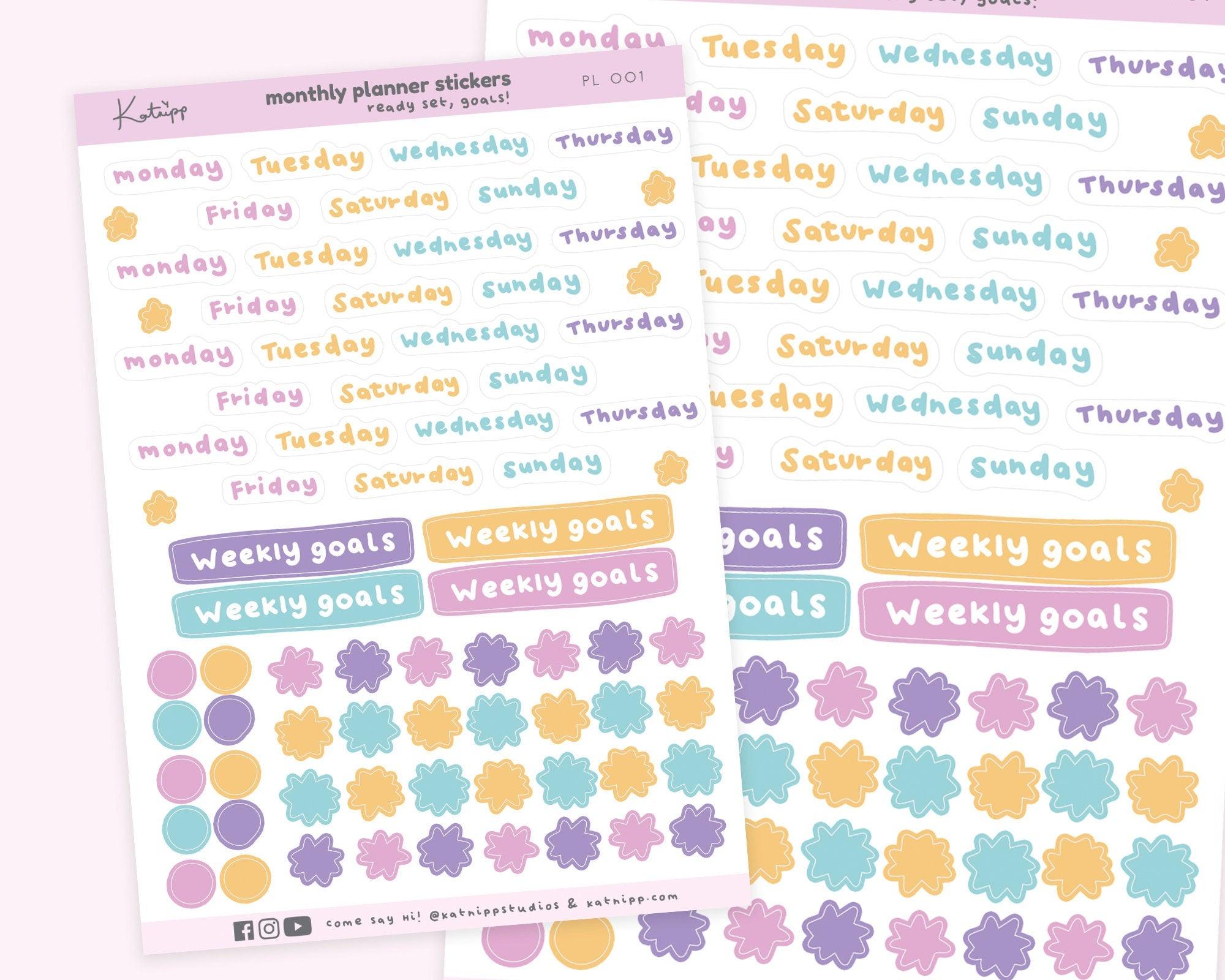 Weekly Pastel Planner Kit Planner Stickers ~ PL001 - Katnipp Illustrations