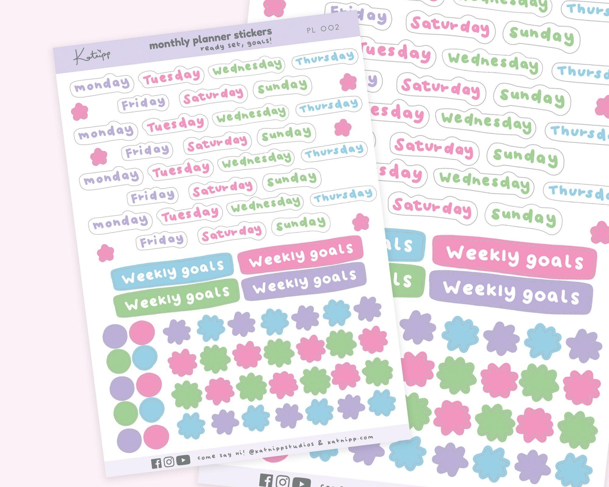 Weekly Pastel Planner Kit Planner Stickers ~ PL002 - Katnipp Illustrations