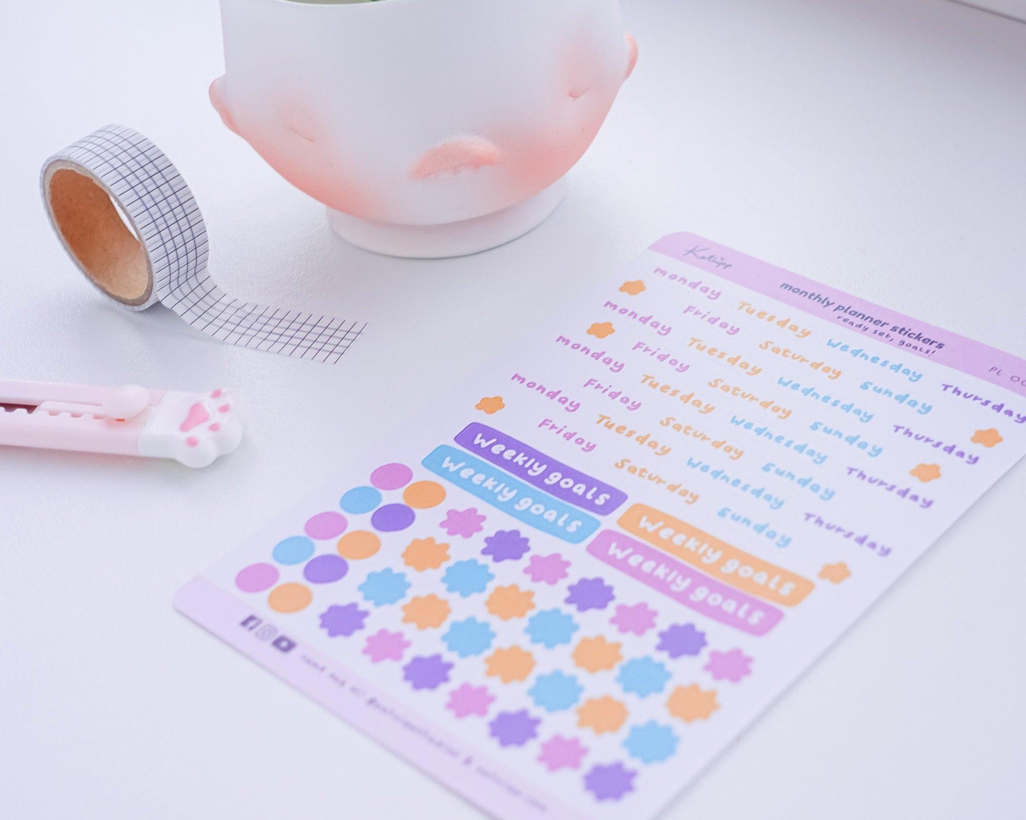Weekly Planner Stickers | Pastel Bullet Journal Stickers | PL001 Katnipp character product