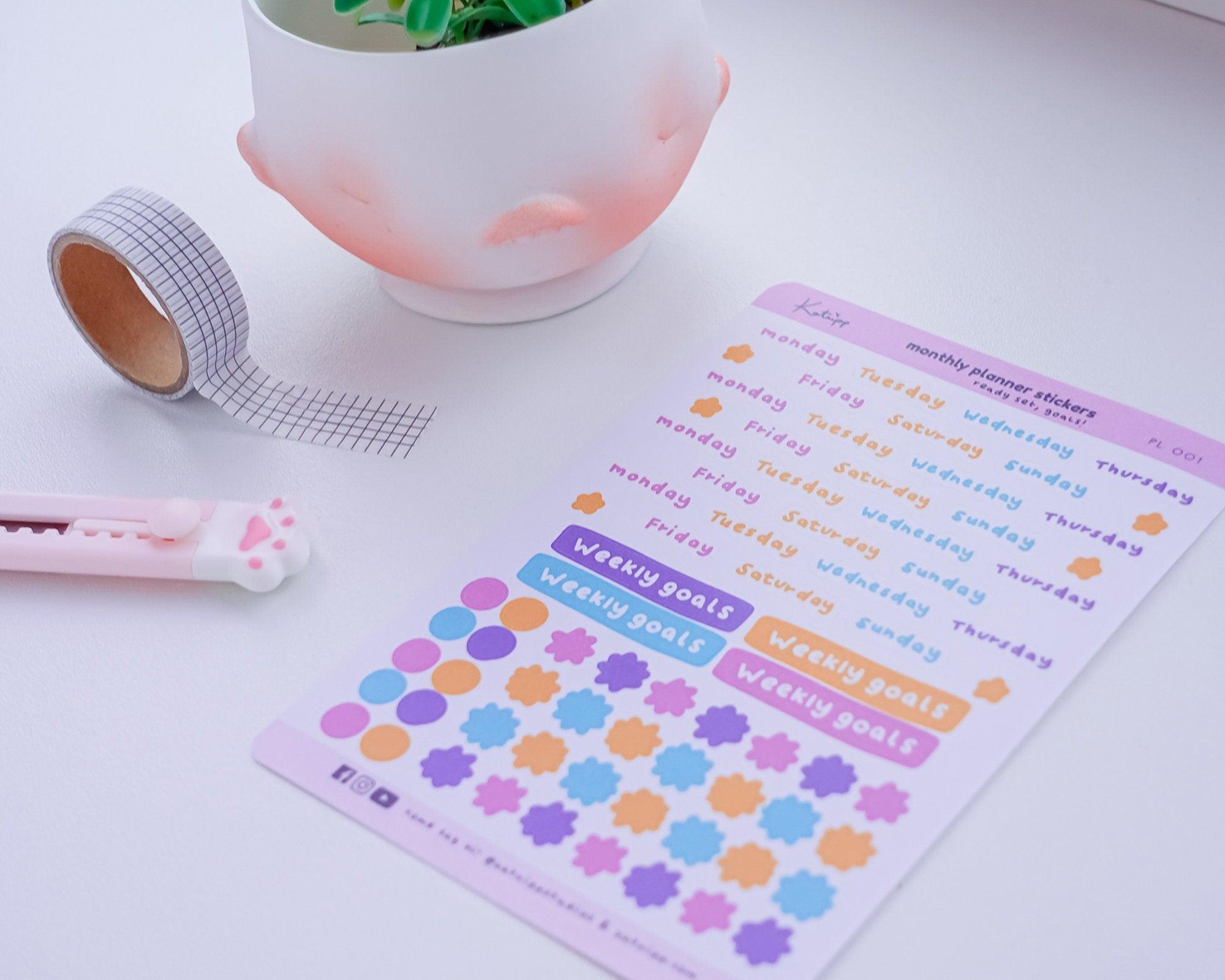 Weekly Planner Stickers | Pastel Bullet Journal Stickers | PL001 Katnipp character product