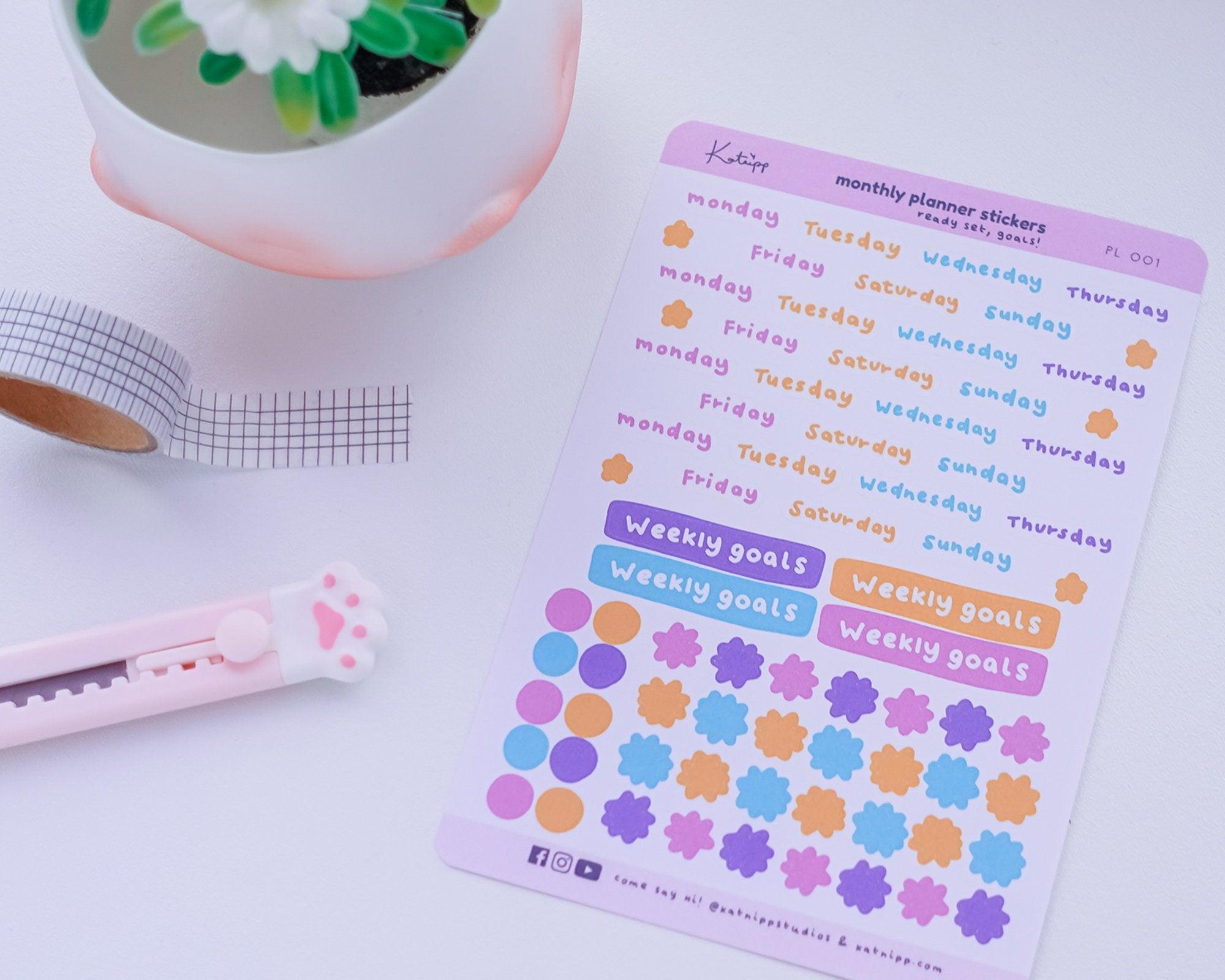 Weekly Planner Stickers | Pastel Bullet Journal Stickers | PL001 Katnipp character product