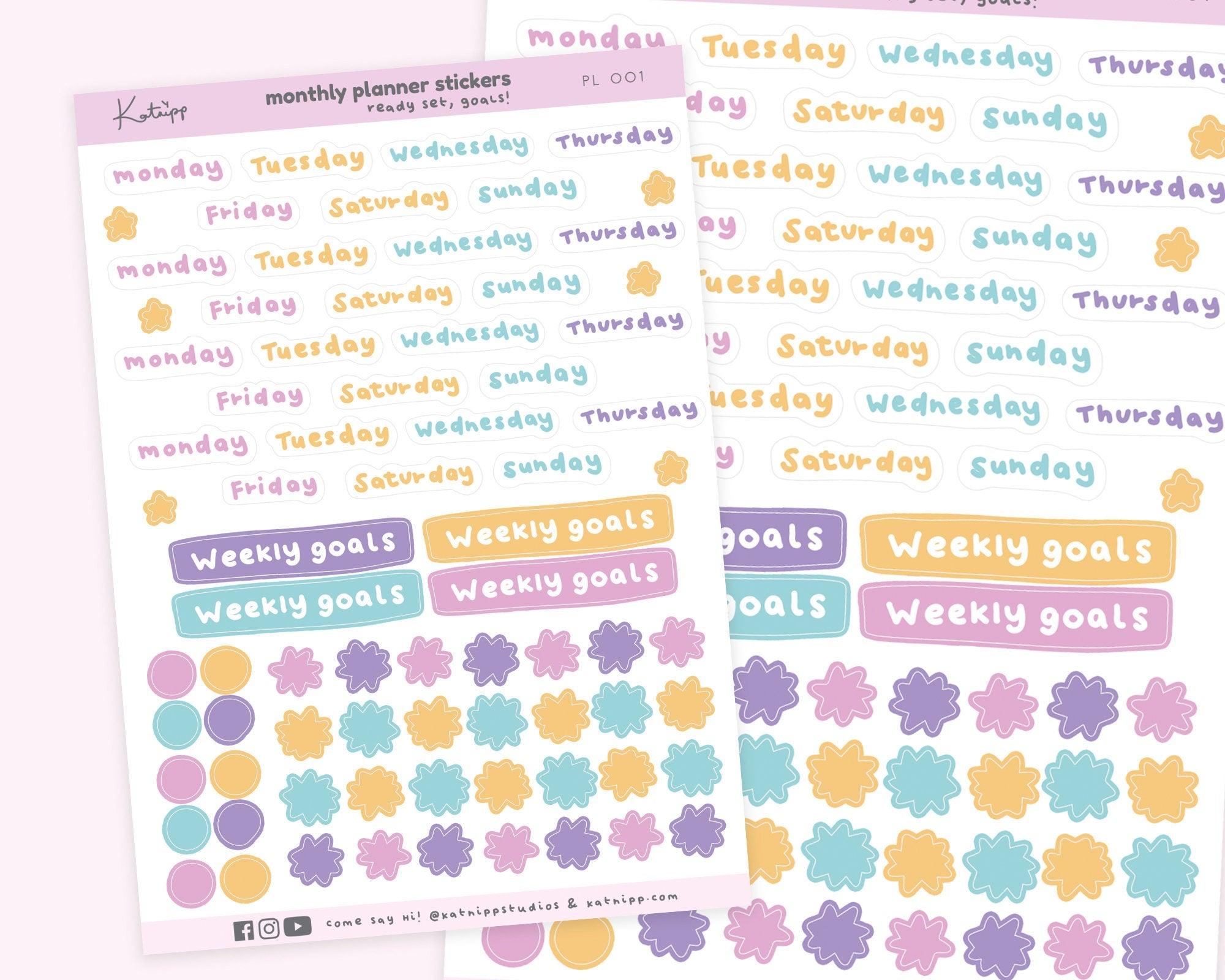 Weekly Planner Stickers | Pastel Bullet Journal Stickers | PL001 Katnipp character product