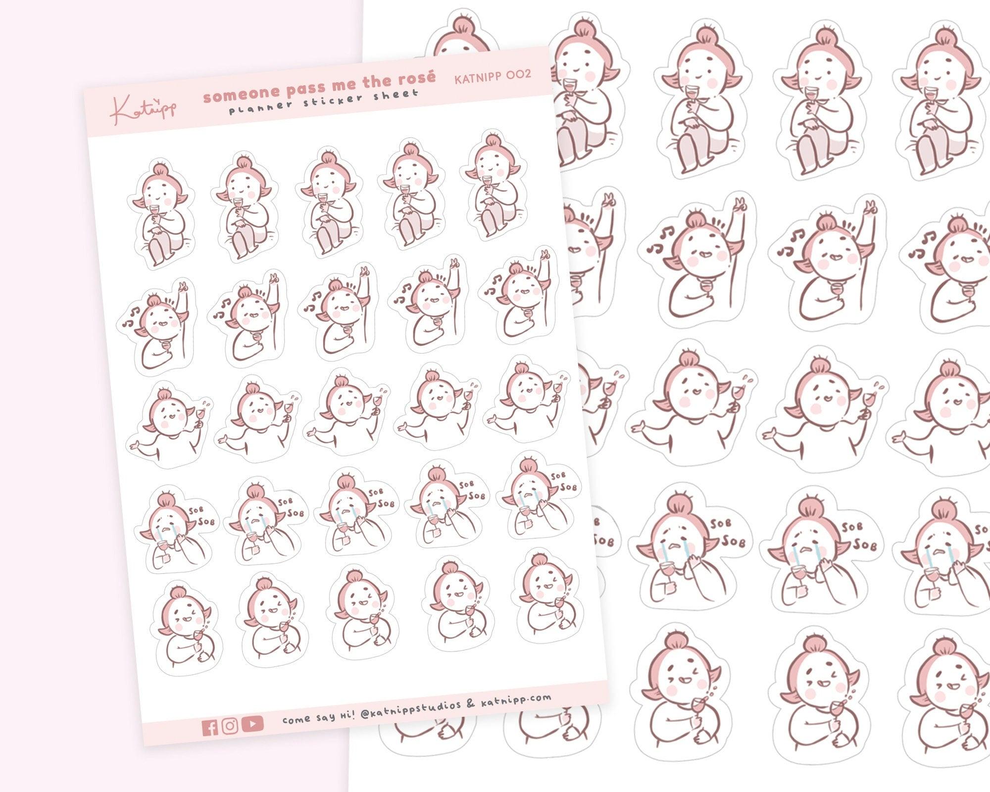 Wine Planner Sticker Sheet | Girls Night, Date Night & Party Stickers | KATNIPP002 Katnipp character product