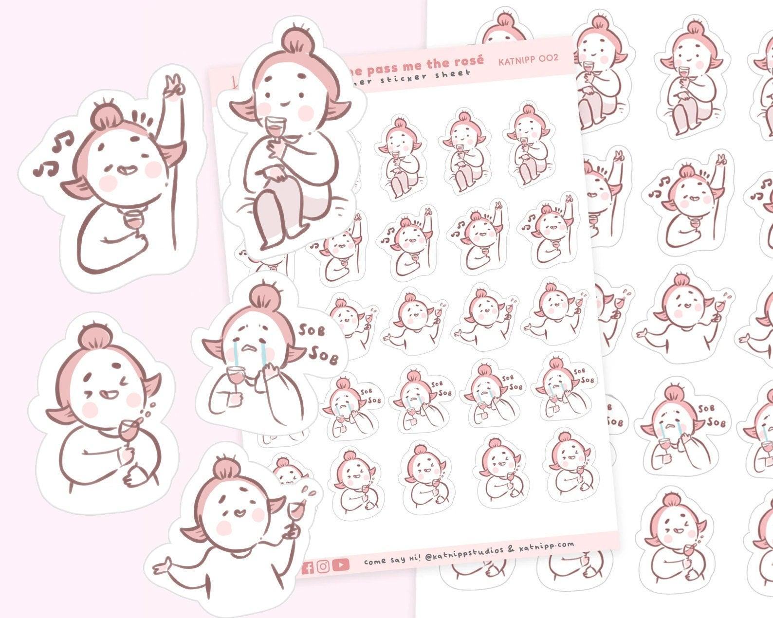 Wine Planner Sticker Sheet | Girls Night, Date Night & Party Stickers | KATNIPP002 Katnipp character product