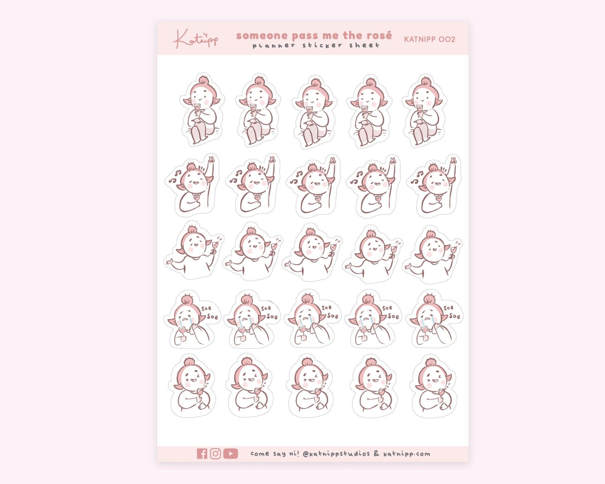 Wine Planner Sticker Sheet | Girls Night, Date Night & Party Stickers | KATNIPP002 Katnipp character product