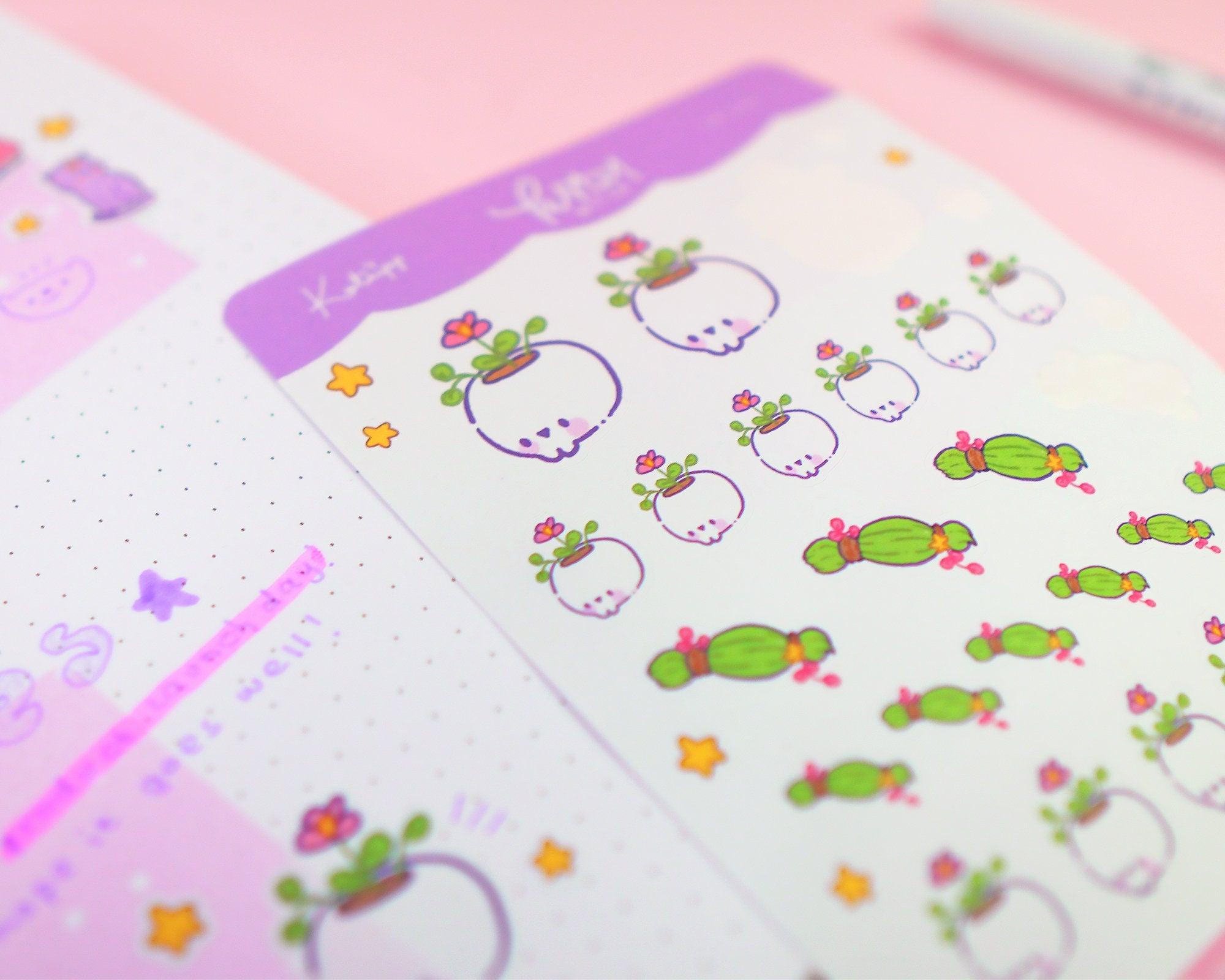 Witchy Botanical A6 Sticker Sheet | Kawaii Skull Planner Stickers | PW003 Katnipp character product