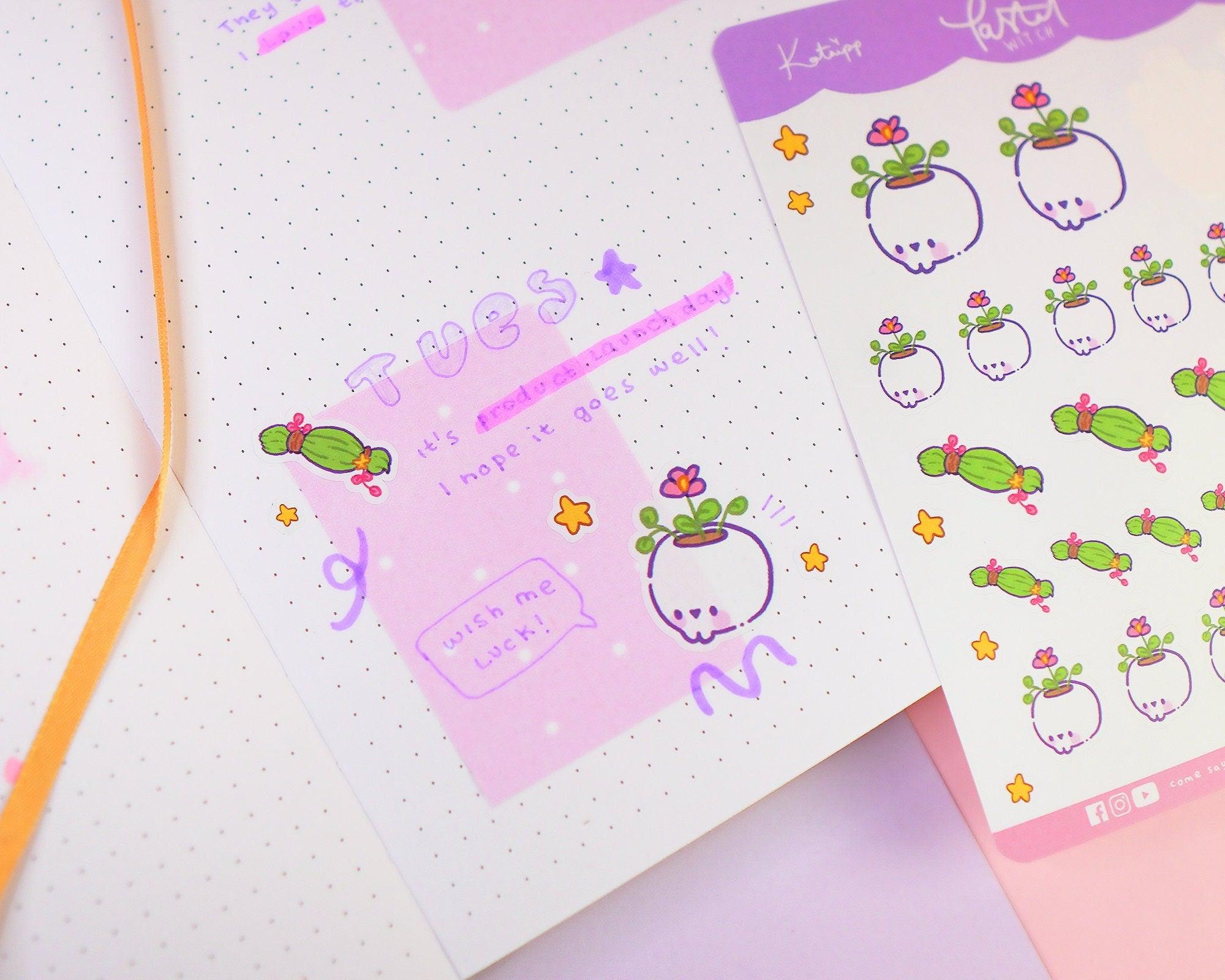 Witchy Botanical A6 Sticker Sheet | Kawaii Skull Planner Stickers | PW003 Katnipp character product