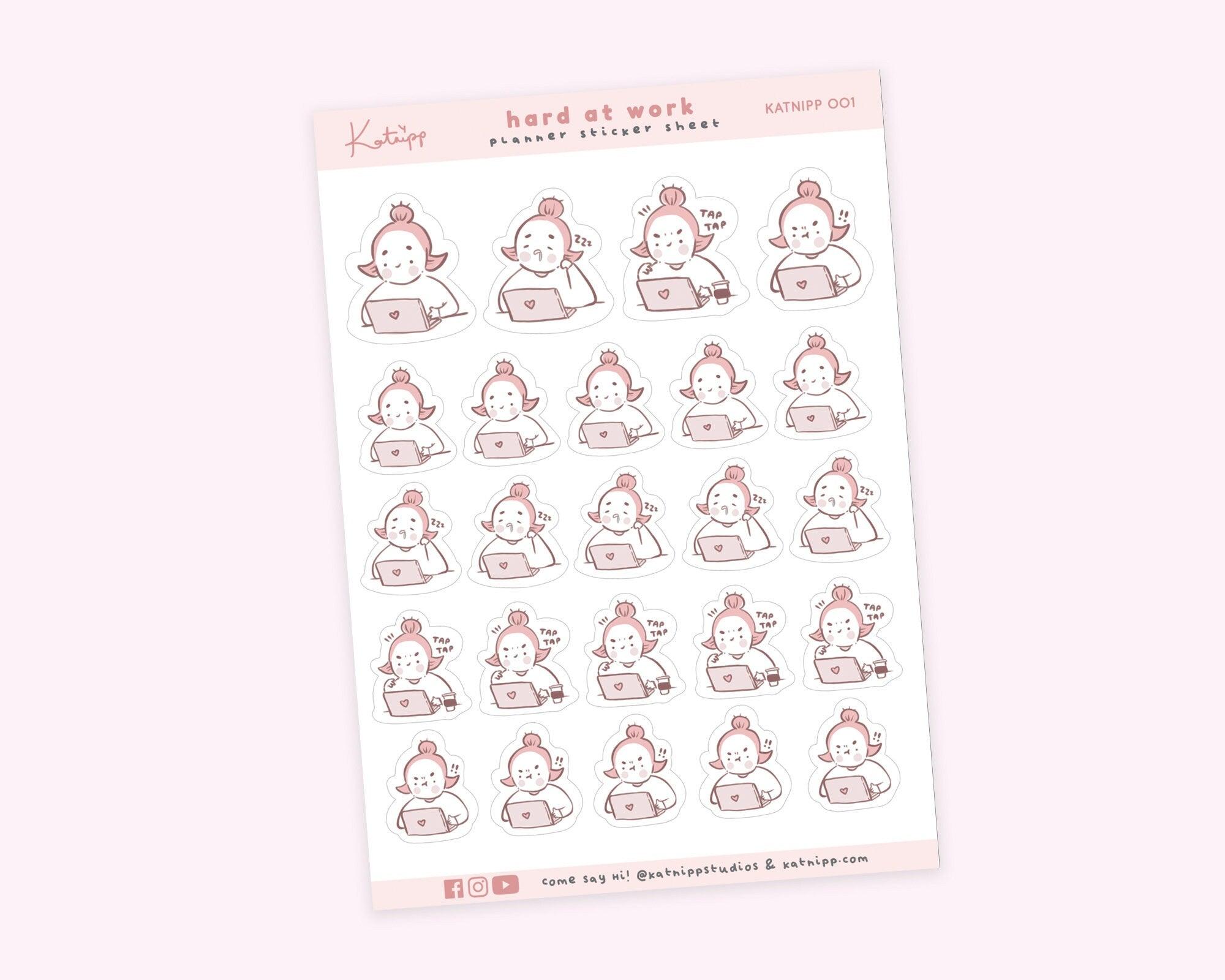Work Planner Sticker Sheet | Kawaii Productivity & Study Planner Stickers | KATNIPP001 Katnipp character product