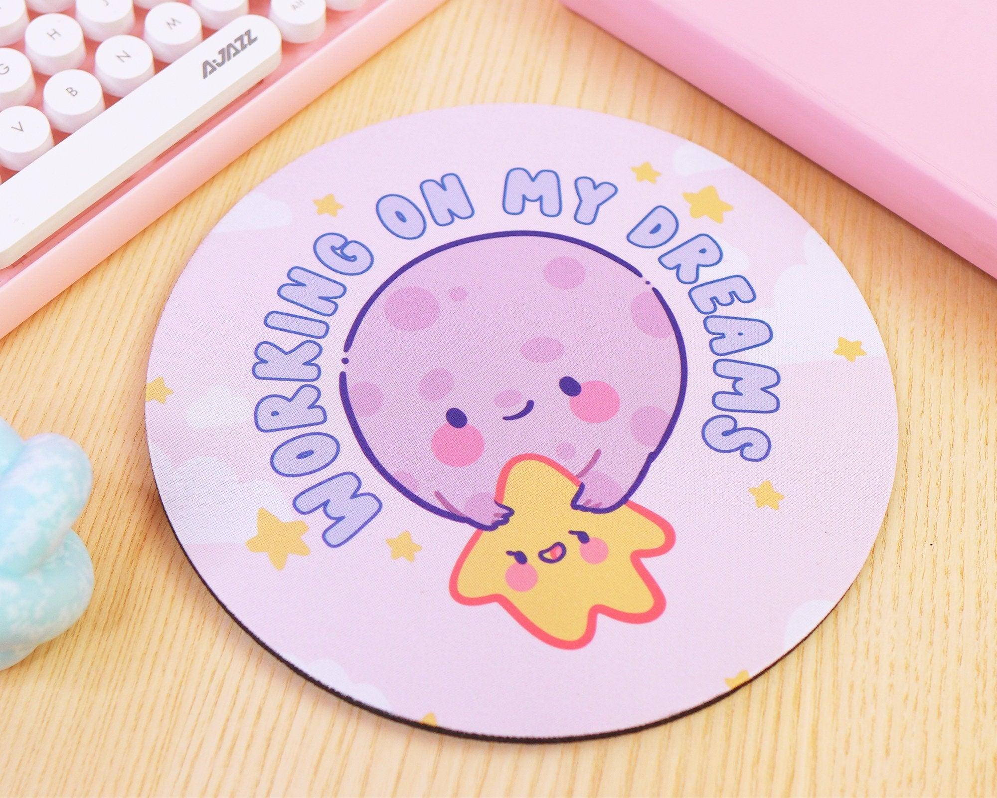 Working On My DREAMS Moon And Star Celestial Motivational Mouse Pad - Katnipp Illustrations