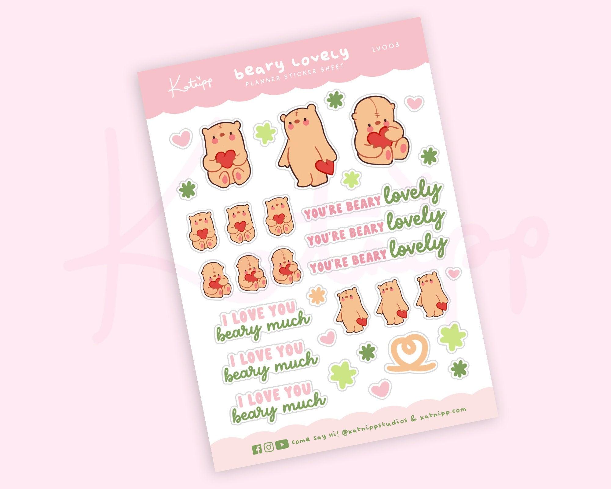 You're Bearly Lovely Planner Sticker Sheet | Valentine's & Love Stickers | LV003 Katnipp character product