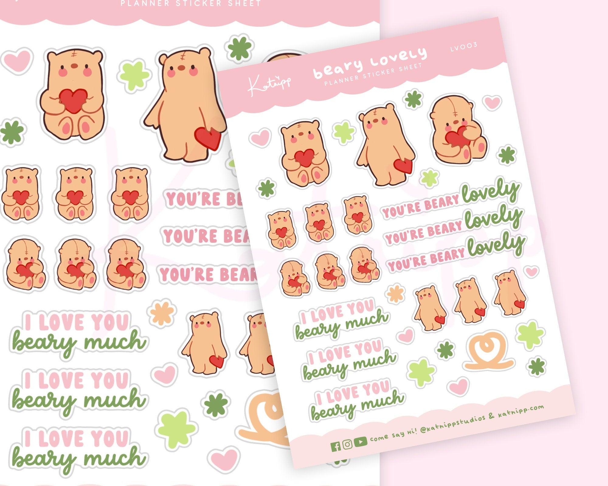 You're Bearly Lovely Planner Sticker Sheet | Valentine's & Love Stickers | LV003 Katnipp character product