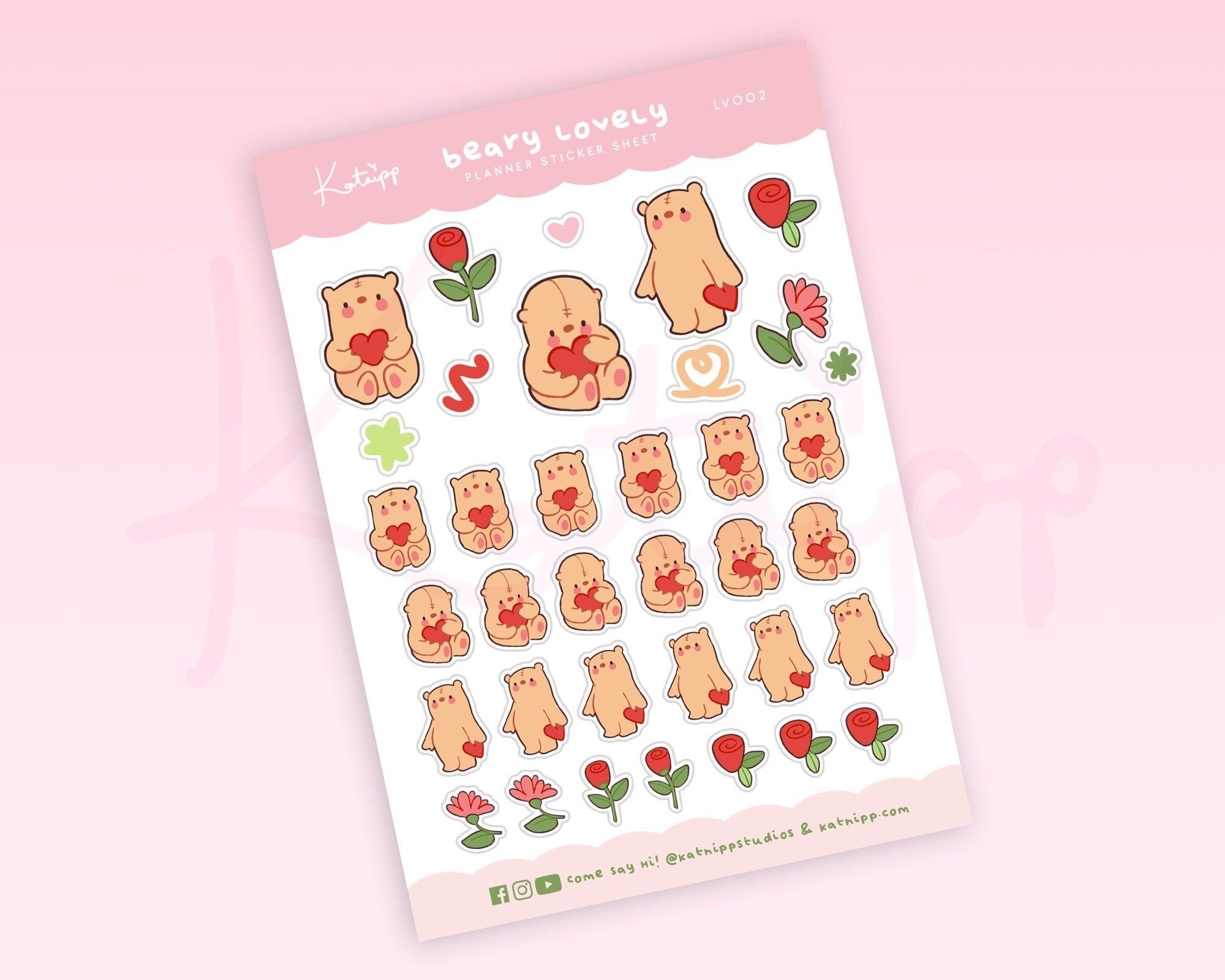 You're Beary Lovely Sticker Sheet | Valentine's Bear Planner Stickers | LV002 Katnipp character product