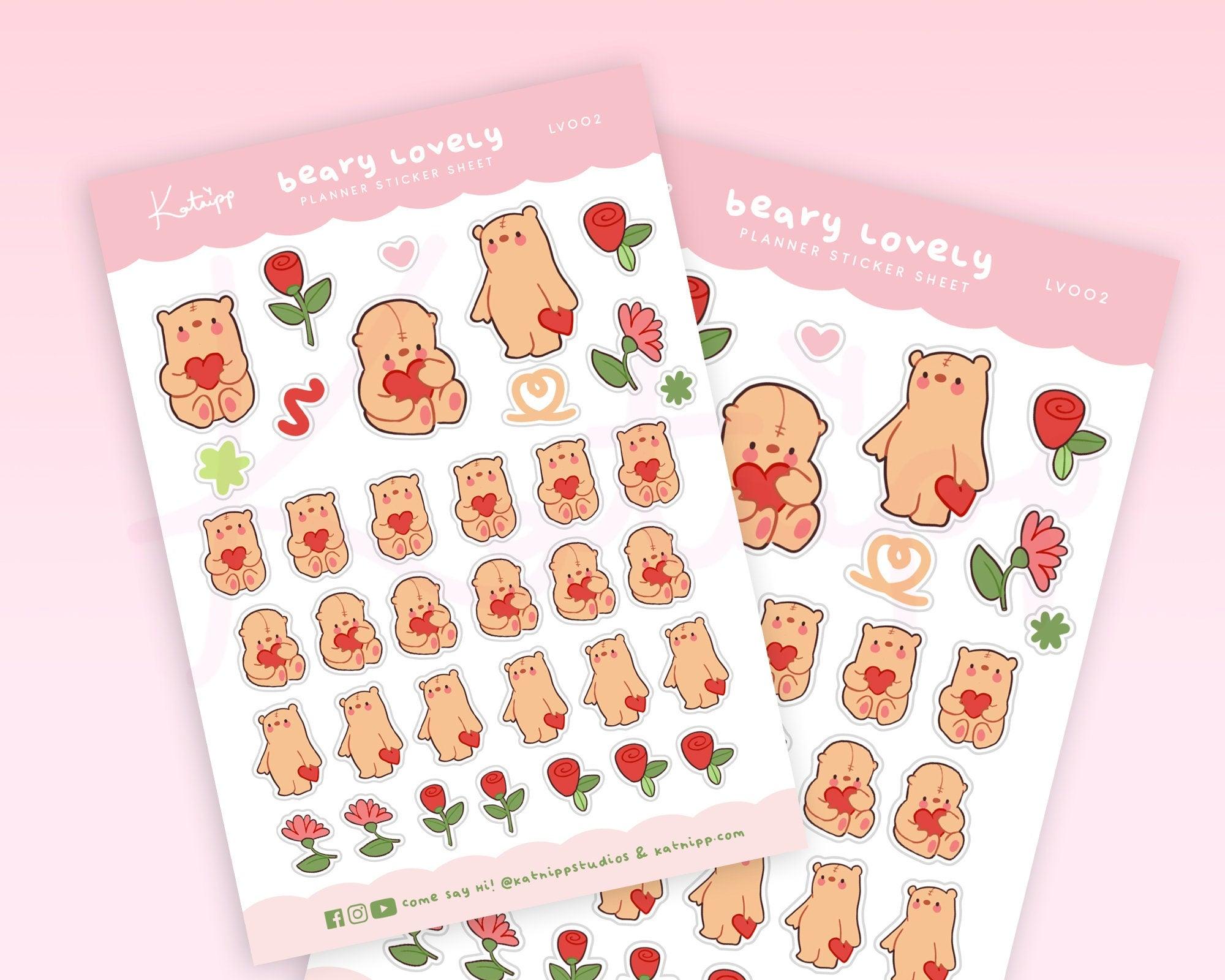 You're Beary Lovely Sticker Sheet | Valentine's Bear Planner Stickers | LV002 Katnipp character product